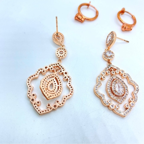 SWEETV Chandelier Rose Goldtone Cubic Zirconia Earrings Pierced or Clip On. - Picture 5 of 8